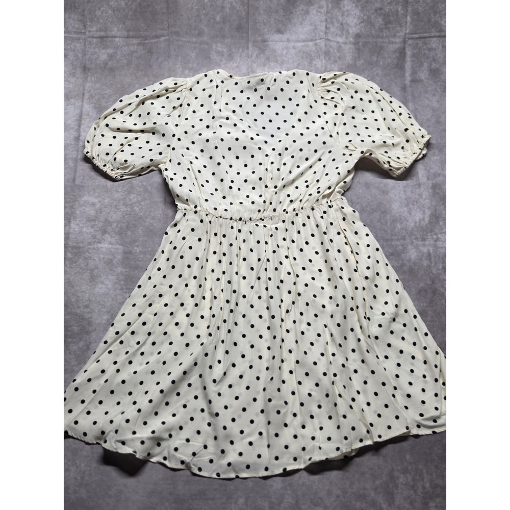 A New Day Women's Medium Dress Ivory Black Short Sleeve Mini Wrap Polka Dots - Picture 7 of 10